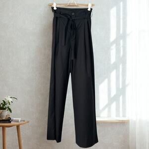 OAK NYC High Waist Wool Pleated Trousers – Black Pants w/ Belt Detail, Size M